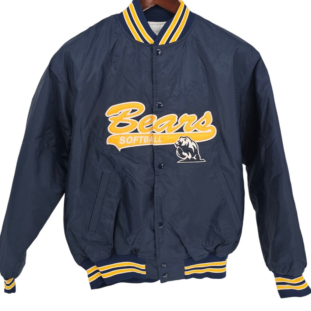 Vintage Golden Bears Softball Jacket Mens L Embroidered Snap Front Retro